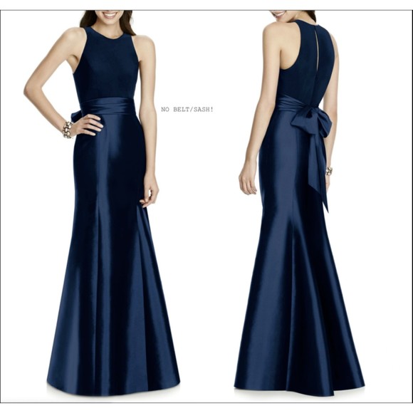 Alfred Sung Midnight Blue Trumpet Maxi A Line Gown Size 2 - Picture 1 of 7